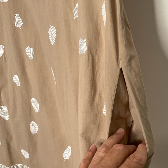 Gretchen Scott Designs Sleeveless Halter Neckline Tan White Leaf Pattern Dress M - Picture 8 of 16